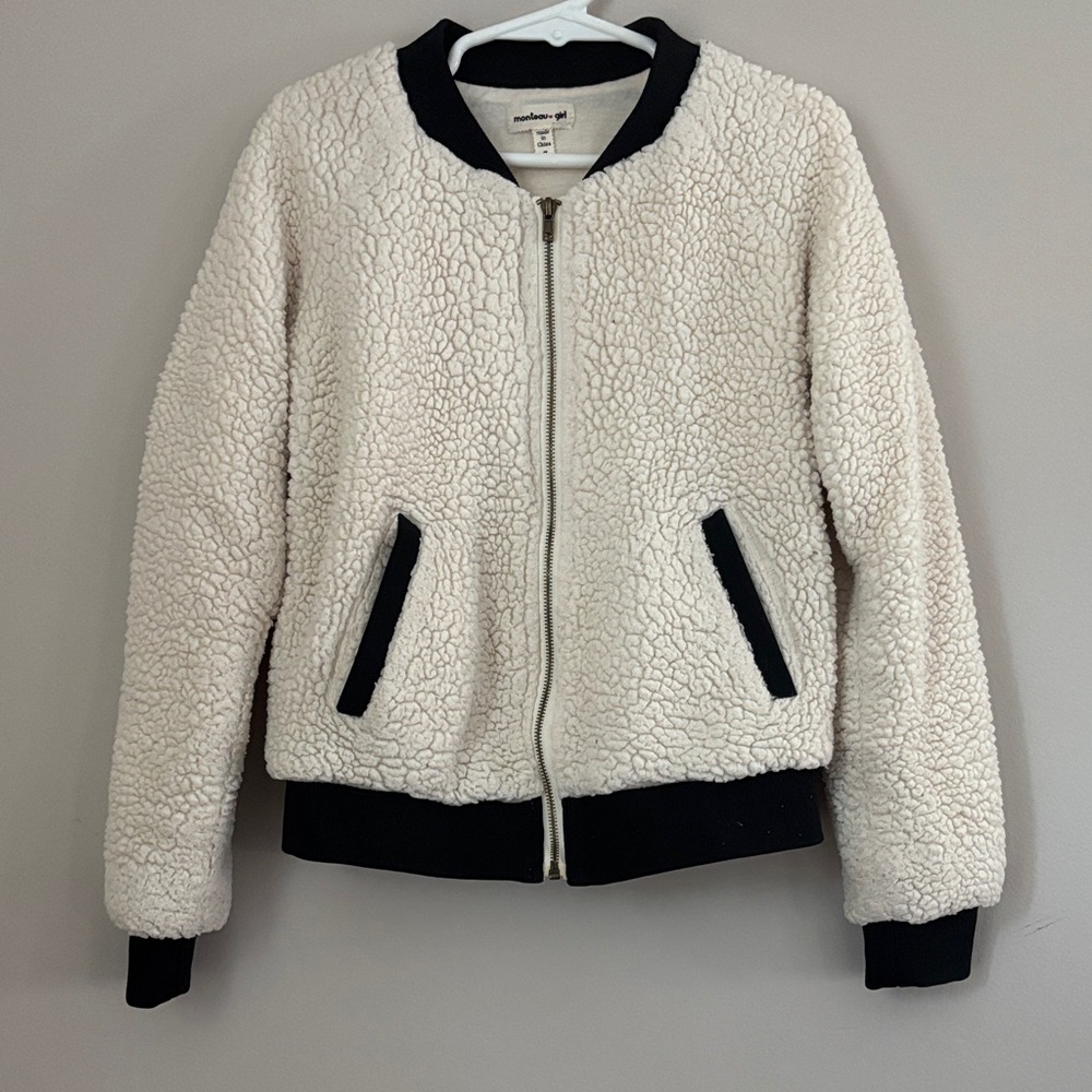Kids Cream Teddy Jacket with Black Accents